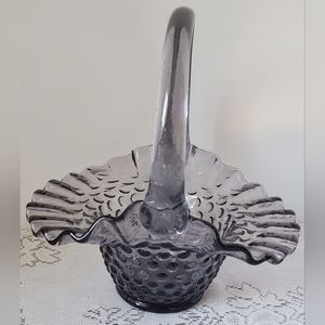 Antique Fenton Hobnail Purple Amethyst Glass Basket Ruffle 7.25" Violet